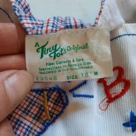 Vintage 1980s A TINY TOTS ORIGINAL Infant Plaid Shortalls Romper Hat  Size 18M - Picture 5 of 9
